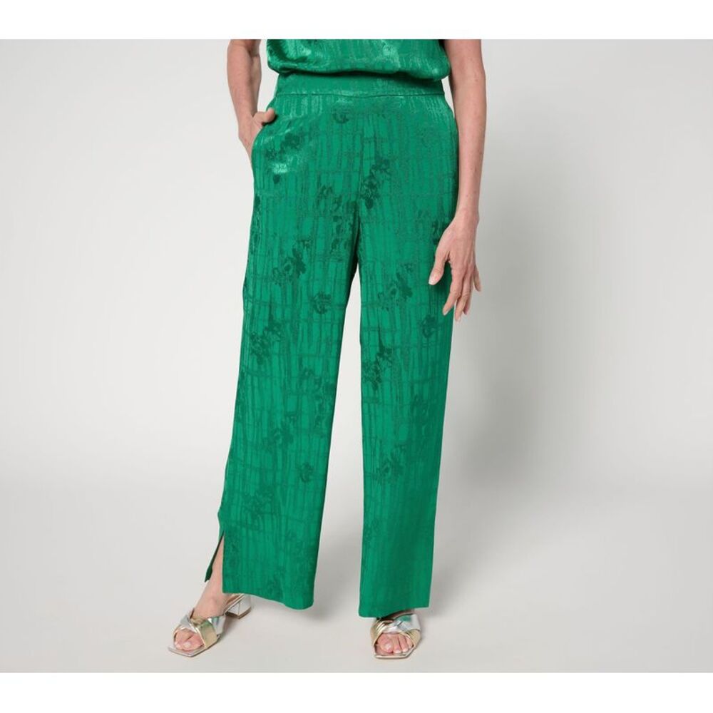 Carla Rockmore Collection Women's Petite Pants 8P Pull-On Side Slit Green